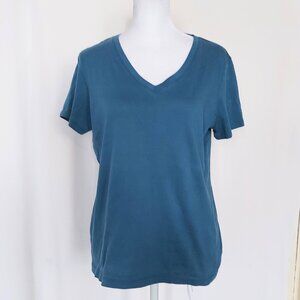 Lands' End Short Sleeve V Neck T Shirt Size XS Blue Green Cotton